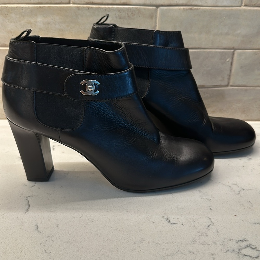 CHANEL Black Leather Ankle Boot